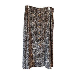 Crescent Sz Large Leopard Print Midi Skirt - Functioning Buttons top to bottom